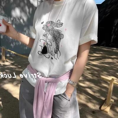 美式复古卡通印花短袖t恤女