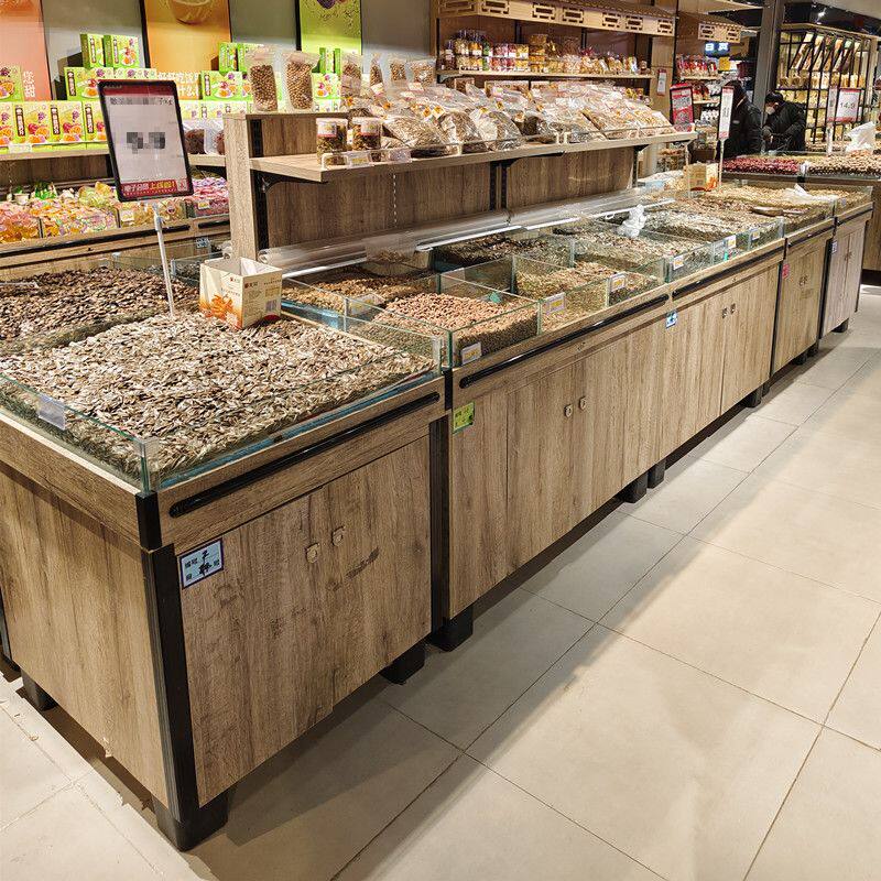 超市靠墙五谷杂粮展示柜双面中岛柜米面双层干果展柜散装食品货架