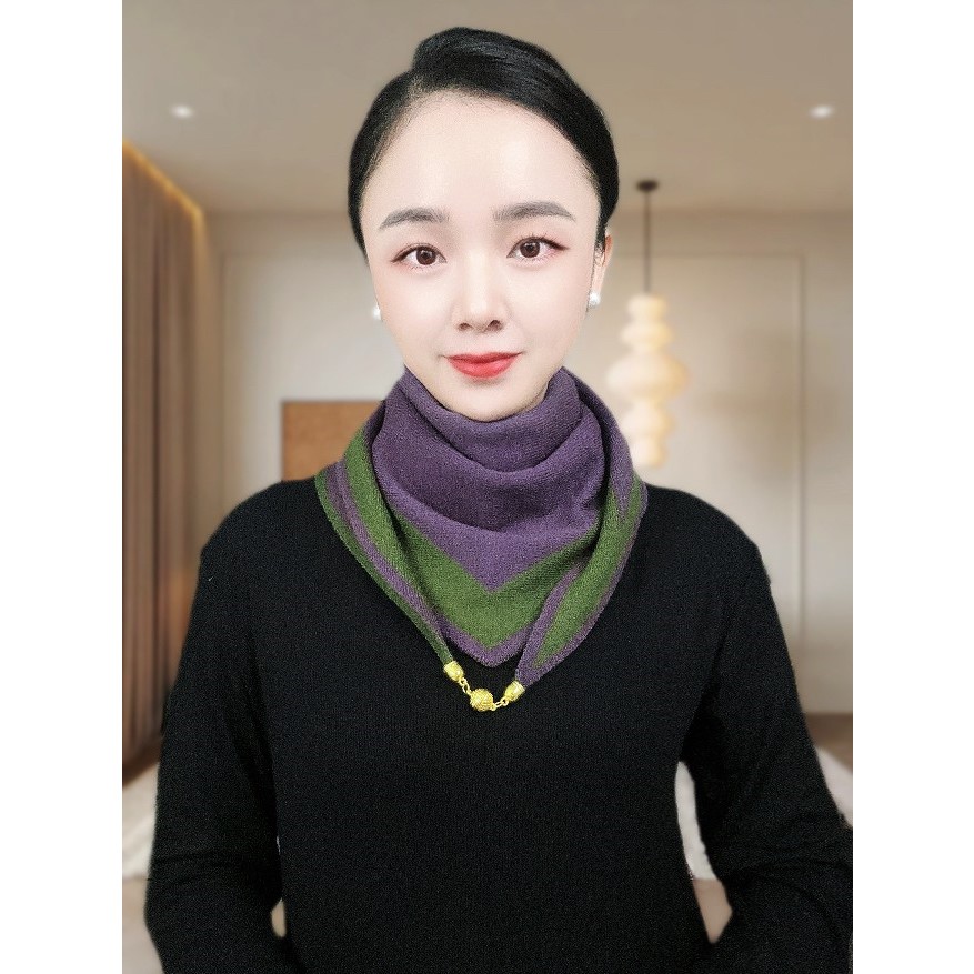 满亿2025秋冬新款针织磁吸围巾保暖外搭高档女士三角巾披肩围脖