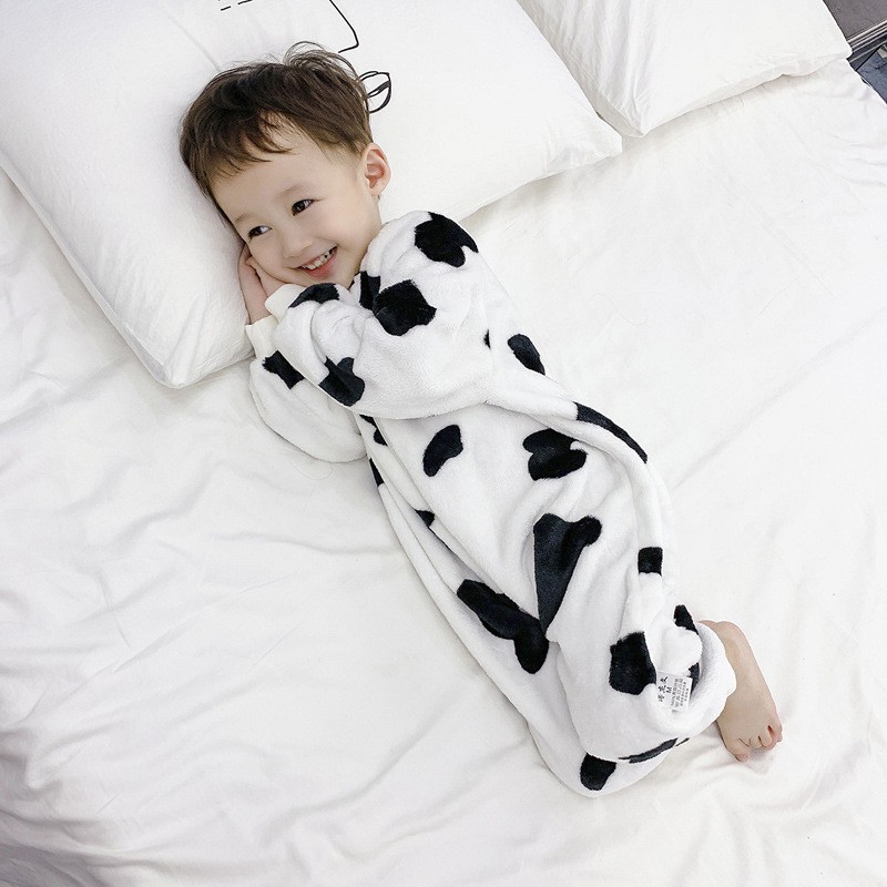 儿童连体睡衣宝宝秋冬季加绒加厚法兰绒家居服爬服婴儿睡袋防着凉