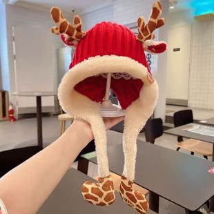 洋气好看的宝宝帽子儿童帽子秋冬季男女童宝宝可爱超萌圣诞小麋鹿