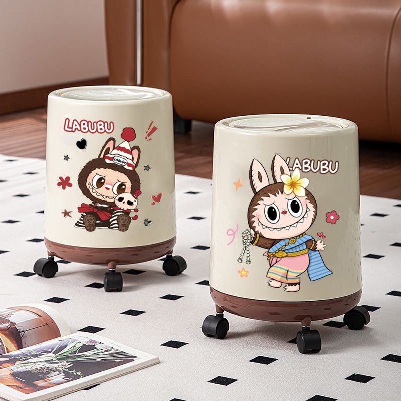 拉布布垃圾桶可爱卡通家用客厅卧室卫生间摇盖式带底座大容量通用