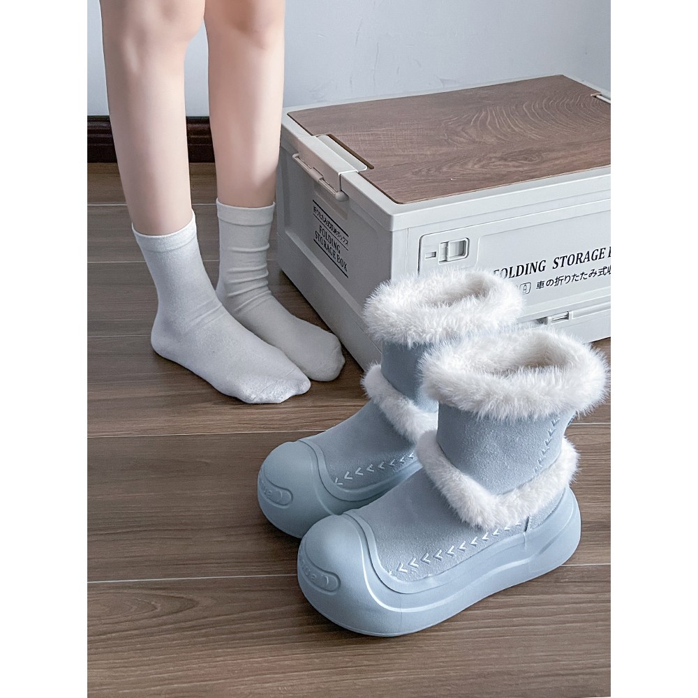 奶蓝皮毛一体保暖雪地靴女2025秋冬季新款小个子厚底加绒防滑棉靴