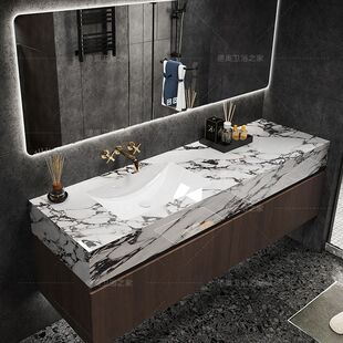 宝格丽简约陶瓷无缝一体岩板浴室柜卫生间洗脸盆洗漱组合洗手定制