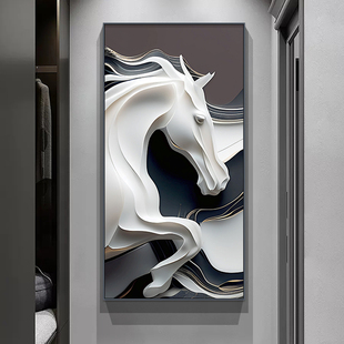 北欧现代抽象挂画玄关走廊一马当先装饰画可定制晶瓷画