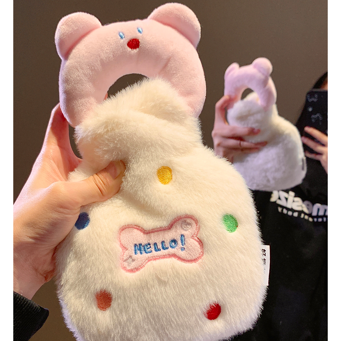 可爱毛绒手提热水袋注水防爆暖水袋女生痛经热敷暖手宝被窝暖宝宝