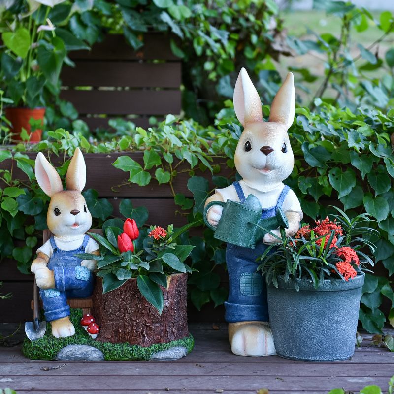 庭院花园装饰兔子花盆别墅户外仿真动物花缸园林景观创意树脂摆件