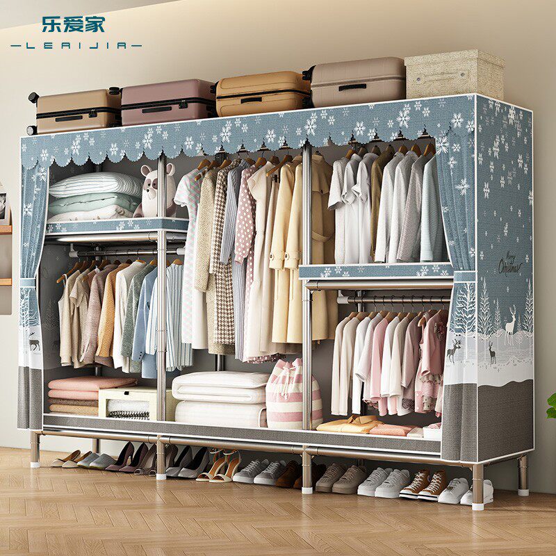 乐爱家全钢架简易衣柜家用加粗加厚钢管家用收纳防尘出租房挂衣橱