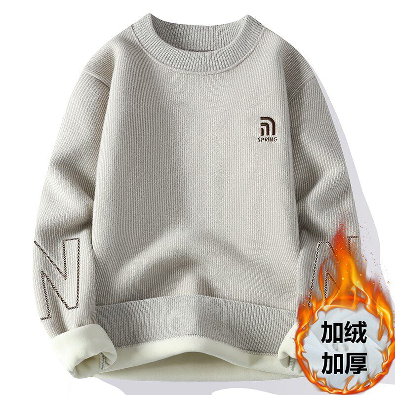 【雪貂绒】毛衣男款冬季加绒加厚刺绣针织衫休闲保暖上衣宽松打底