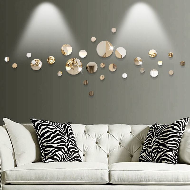 墙壁自粘贴纸亚克力镜面装饰墙贴圆形立体自粘创意贴画卫生间瓷砖图片