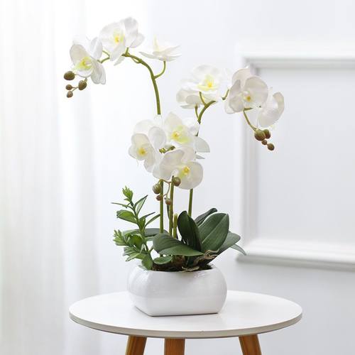 方盆PU手感蝴蝶兰盆栽假花仿真花摆件客厅茶几花艺餐桌上的装饰花