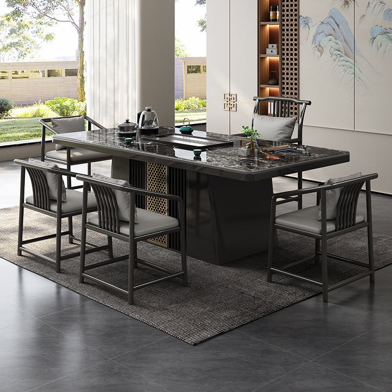 中式岩板茶桌椅组合现代轻奢茶几家用阳台简约泡茶桌办公烧水一体