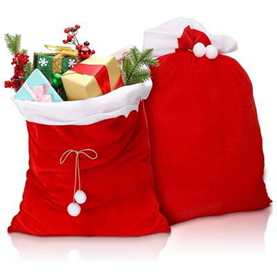 1Pcs Christmas Sacks Red Velvet Santa Claus Bags With Drawst