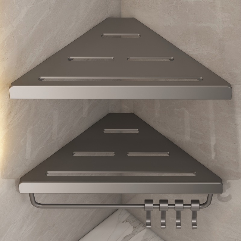 枪灰色卫生间浴室置物架三角壁挂式免打孔转角厕所洗手洗澡间收纳