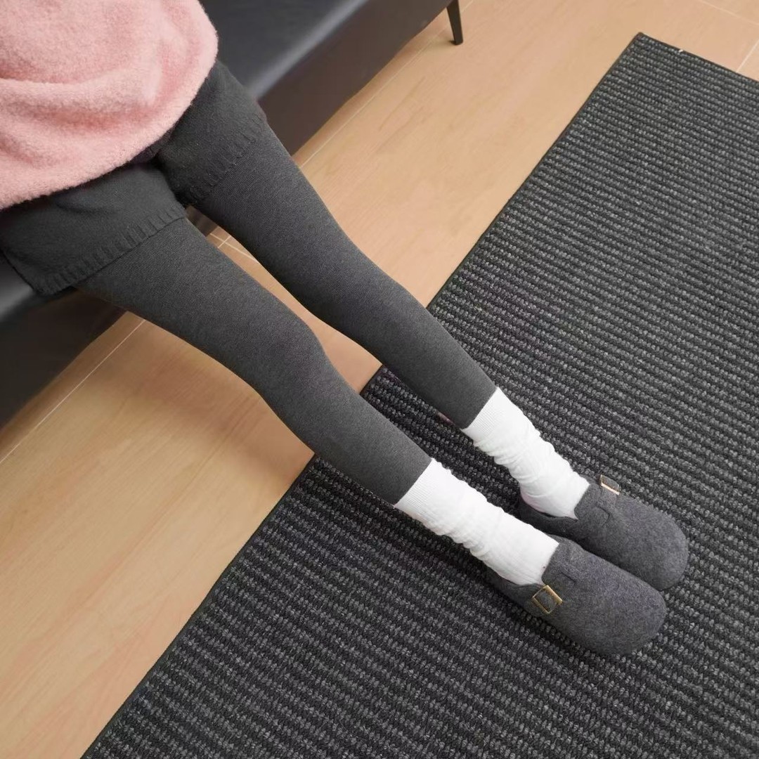 细竖条纹显瘦灰色打底裤女士2025秋冬一体连裤袜加绒加厚打底袜