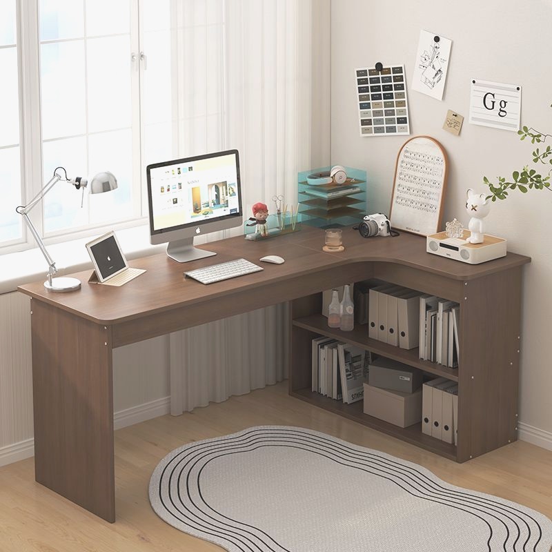 仿实木转角书桌书柜一体桌卧室家用学生梳妆台l型拐角电脑桌办公