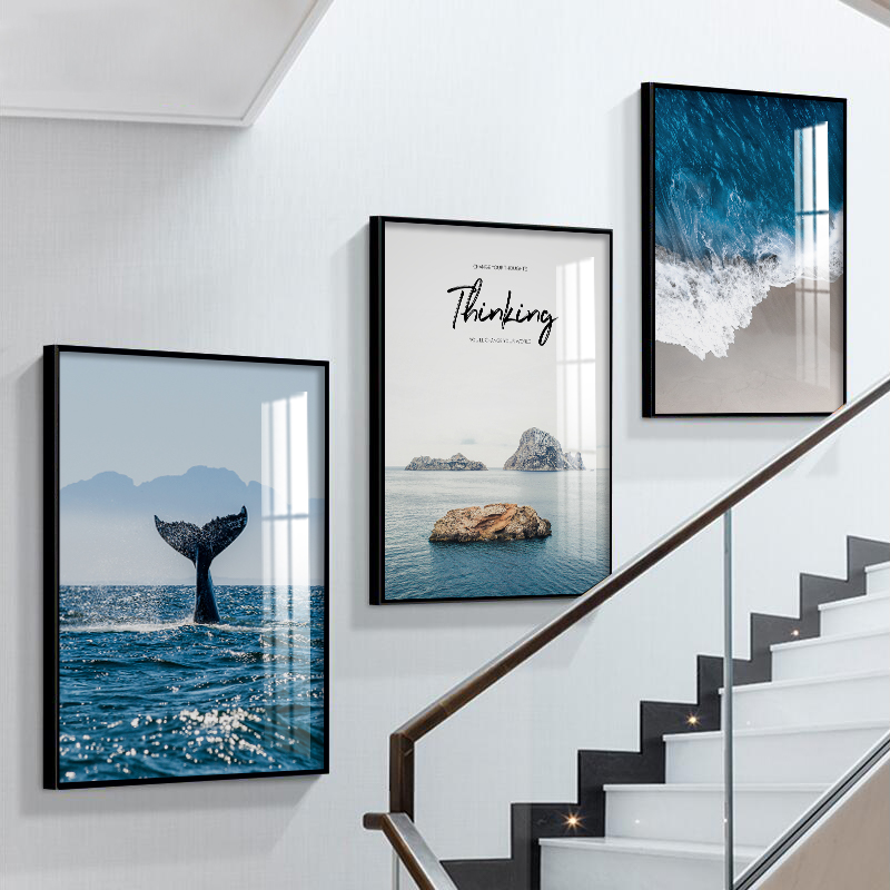 楼梯间转角装饰画loft复式楼走廊玄关过道口挂画客厅背景墙面壁画