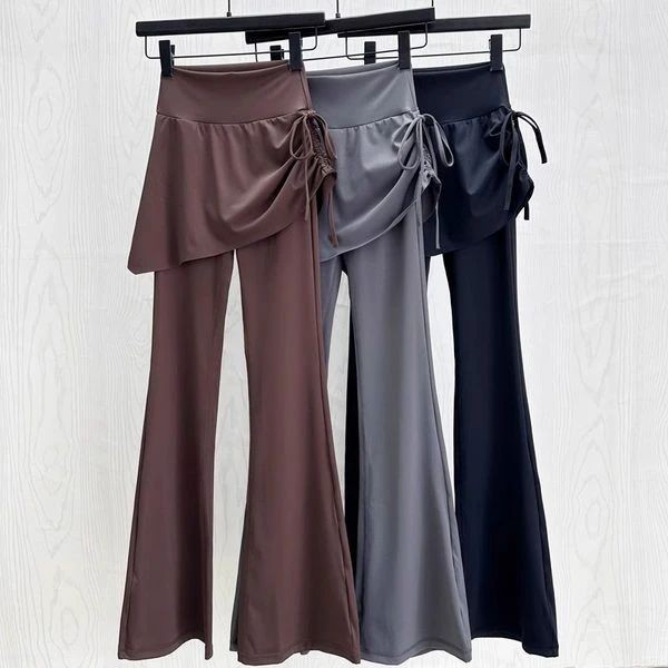 微喇叭瑜伽裤女假两件遮胯屁帘高腰提臀运动健身普拉提训练打底裤