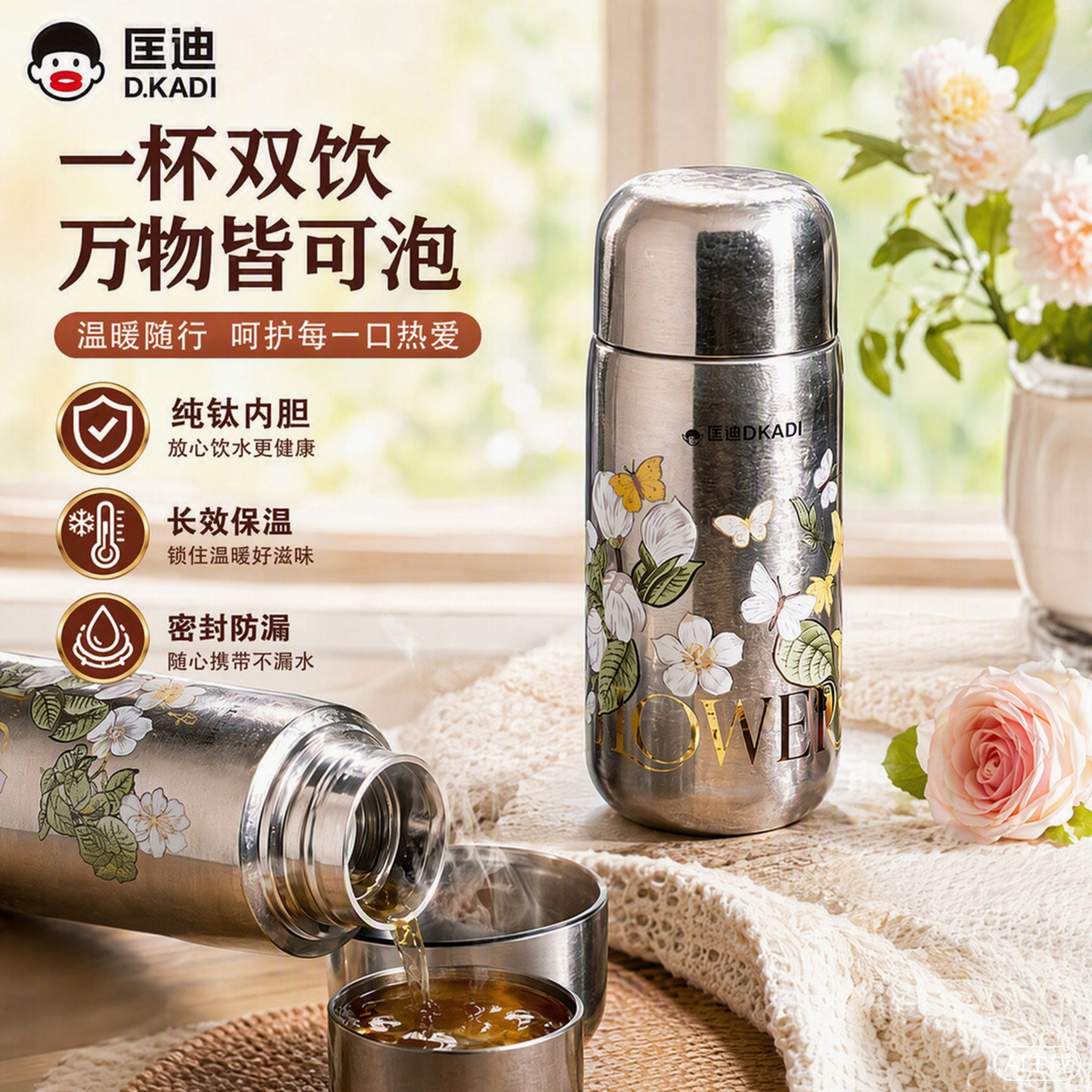 匡迪纯钛口袋保温杯旅行方便携带