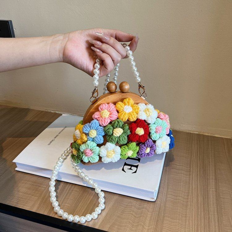 仙女包包夏天新款2026森系文艺花朵洋气泡芙花珍珠单肩夹口贝壳包,箱包皮具/热销女包/男包,通用款女包,淘宝优惠券,粉丝福利购,淘宝优惠卷