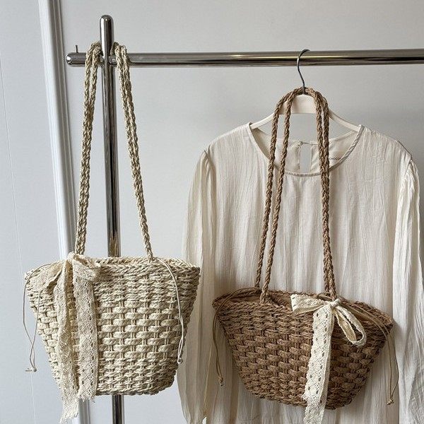 草编夏季大容量海边蕾丝蝴蝶结草编包森系菜篮子水桶包单肩包,箱包皮具/热销女包/男包,水桶包,淘宝优惠券,粉丝福利购,淘宝优惠卷