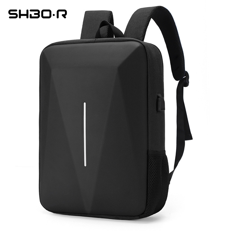 跨境新款pc硬壳包休闲轻便商务双肩包男潮酷背包15.6寸防盗电脑包