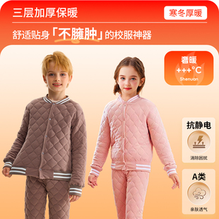 木木屋冬季儿童睡衣羊毛蚕丝套装女孩男女童加绒加厚棒球服家居服