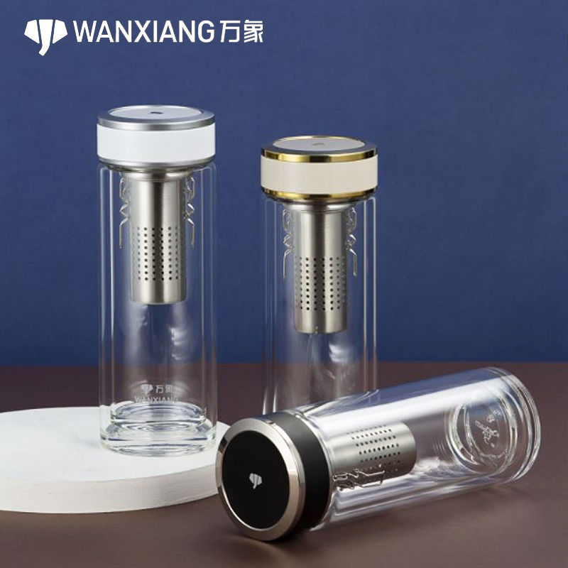 万象双层透明玻璃杯男女带深滤网茶杯茶水分离水杯子礼盒装V53GL