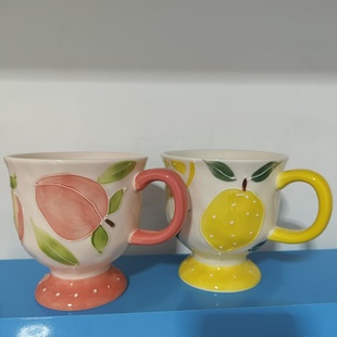 新元祥陶瓷杯手绘新英高脚杯马克杯家用大容量早餐杯咖啡牛奶杯子