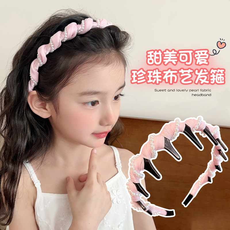 儿童珍珠缠绕锯齿发箍2025新款