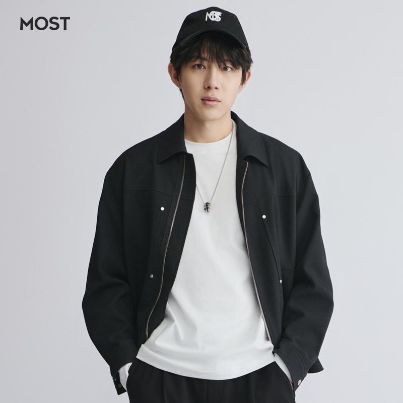 姆氏德黑色翻领茄克美式夹克