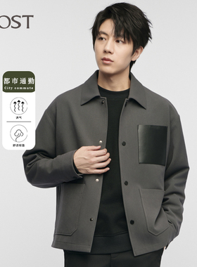 MOST/姆氏德男士秋季新款休闲夹克皮革袋灰色翻领外套C53232086