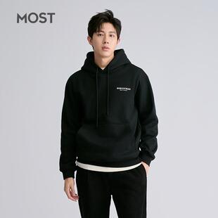 MOST 宽松秋冬加绒休闲外套C44317253 姆氏德黑色连帽卫衣男新款