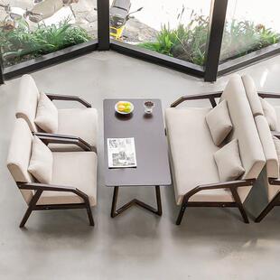 座子桌子商用简约咖啡厅桌椅组合奶茶店休闲实木餐椅布艺沙发酒吧