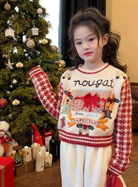 圣诞节服装儿童圣诞红色毛衣主题女孩童装merrychristmas氛围穿搭