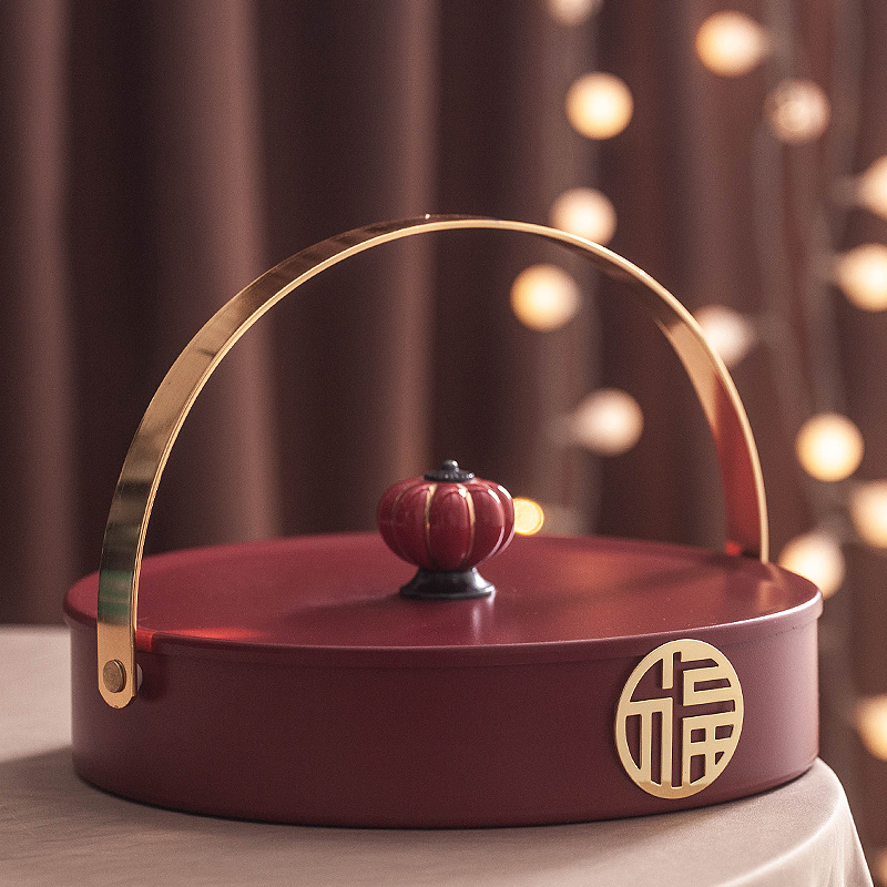 新中式手提带盖分格坚果盘