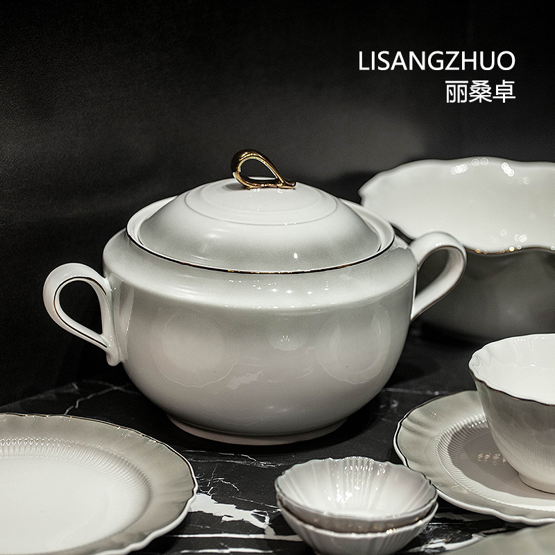 轻奢碗盘餐具套组家用大汤碗米饭碗陶瓷碗带盖子单个特别好看的碗