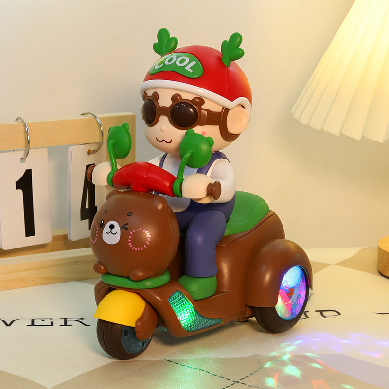 儿童特技摩托车男孩婴儿女孩宝宝玩具1一2岁会跳舞电动旋转三轮车