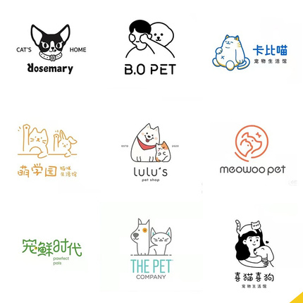 猫咖logo设计宠物店名生活馆门头线性字体简约风卡通头像店标定制