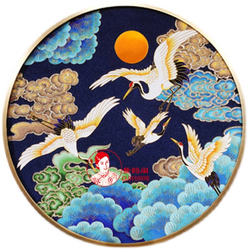 松鹤延年 景泰蓝掐丝珐琅画dipy材料包 轻奢玄关装饰画好寓意 手