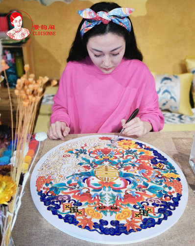 五福祝寿景泰蓝掐丝diy包新中式