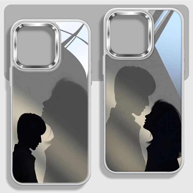 情侣影子不包镜头玻璃手机壳
