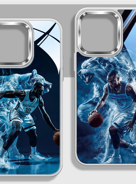 NBA球员适用苹果iPhone16promax新款大镜头框手机壳15plus球星周边IP14欧美13pmx玻璃11px电话壳IP12保护套16