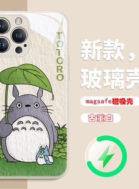 适用于苹果iPhone16promax手机壳MagSafe磁吸充电15plus油画风龙猫14pm卡通可爱13pmx动漫周边17air玻璃壳11p
