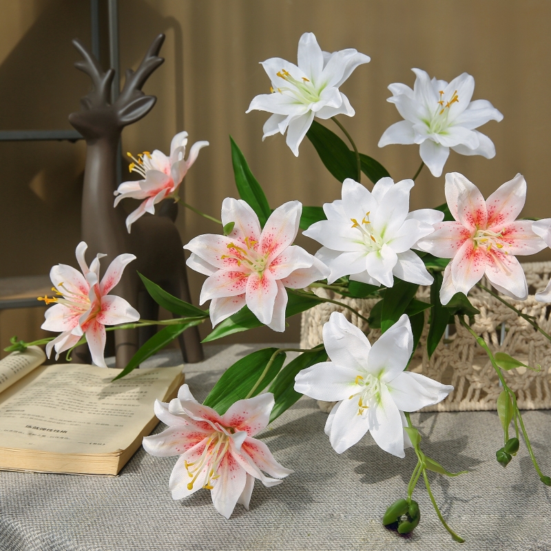 高枝百合花仿真花花束客厅餐桌摆设花艺假花花瓶插花室内装饰绢花