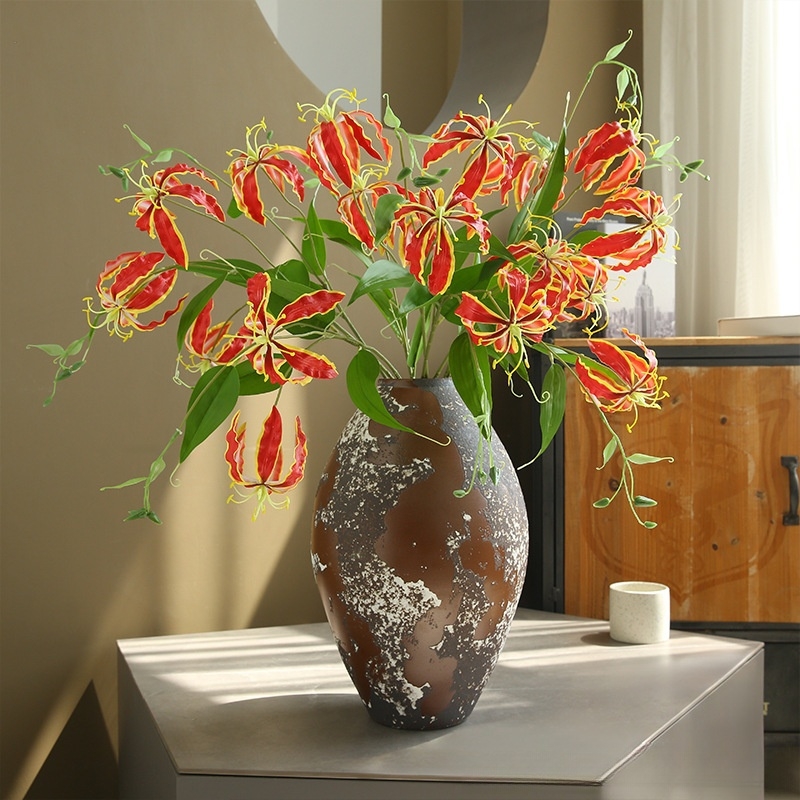 火焰百合花仿真花电视柜装饰花摆件插花家居餐桌玄关客厅假花摆设