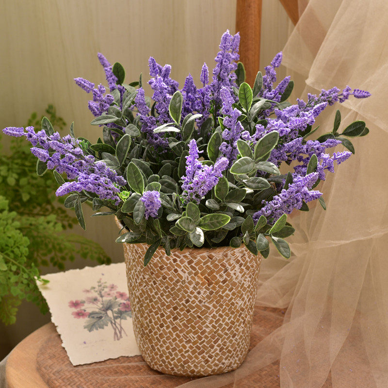 仿真薰衣草绿植仿真花栅栏装饰花紫色塑料餐桌花摆件隔断装饰假花