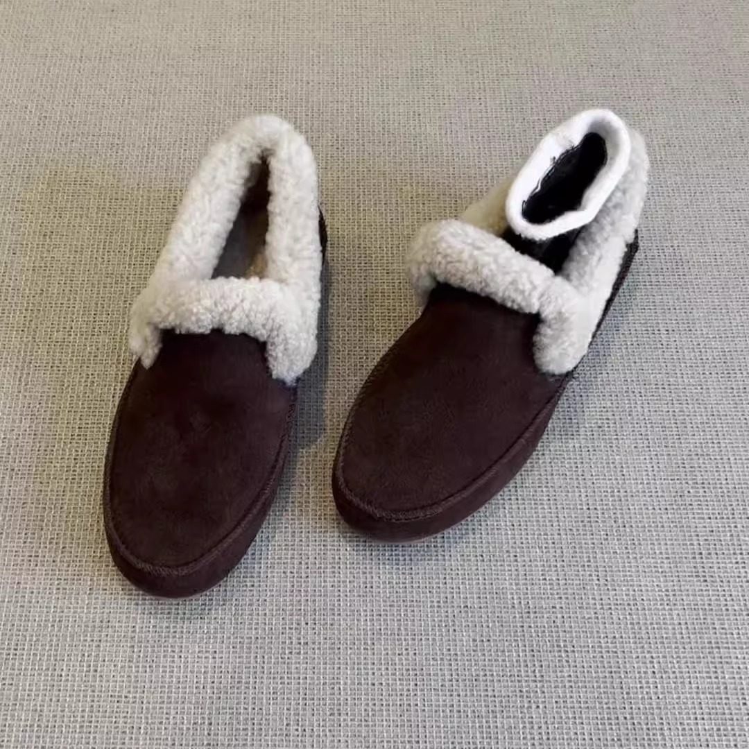 2025秋冬新款韩版反绒皮豆豆鞋女加绒毛绒浅口圆头懒人鞋