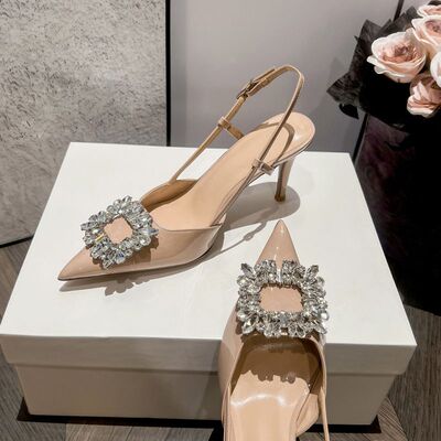 2025年新款水钻细跟凉鞋女尖头水钻后空一字带仙女风气质高跟鞋女