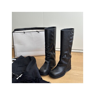 女鞋2025新款长筒靴粗跟方头裤管靴英伦复古骑士靴炸街辣妹显瘦靴